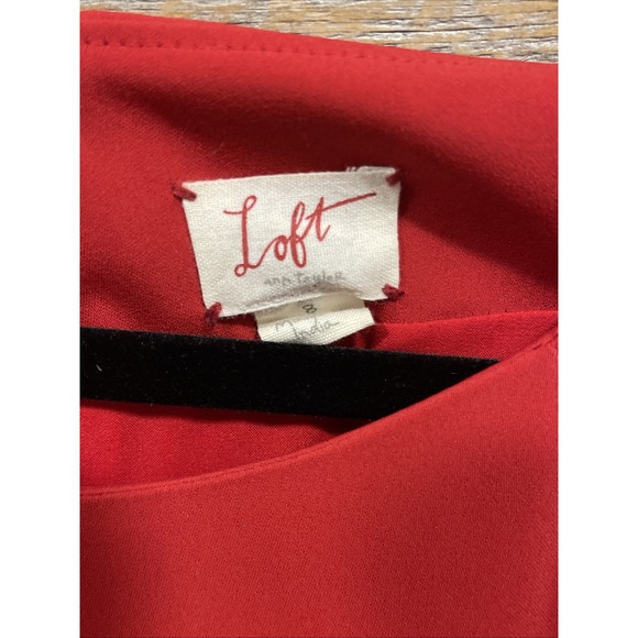 LOFT Women's Fire Red Fit & Flare‎ Dress Cap Sleeve Size 8 Pleated Zip On Lined - Picture 7 of 12